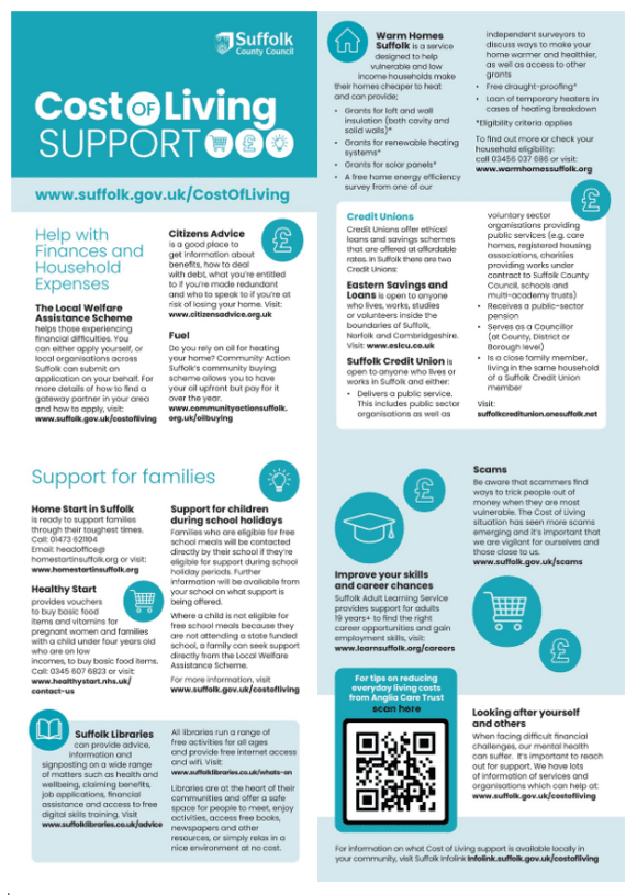 SCC Cost of Living Support <https://www.suffolk.gov.uk/community-and-safety/communities/healthier/cost-of-living-support/>