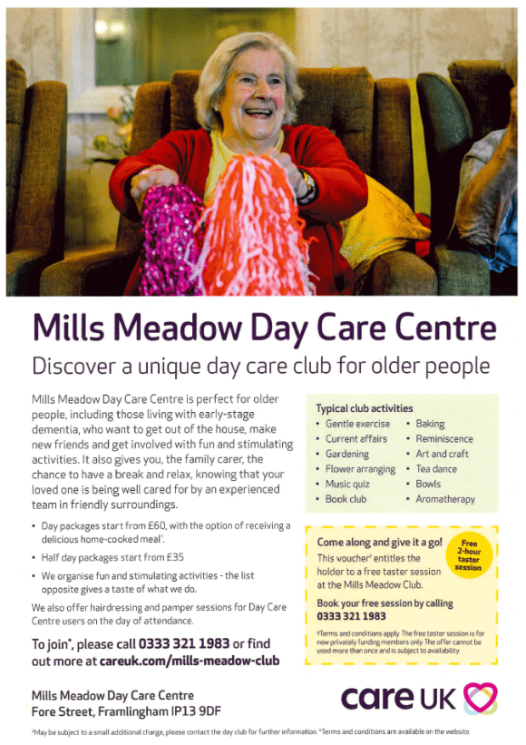 Mills Meadow Day Care Centre <https://www.framlinghamtown.gov.uk/uploads/mills-meadow-poster.pdf>